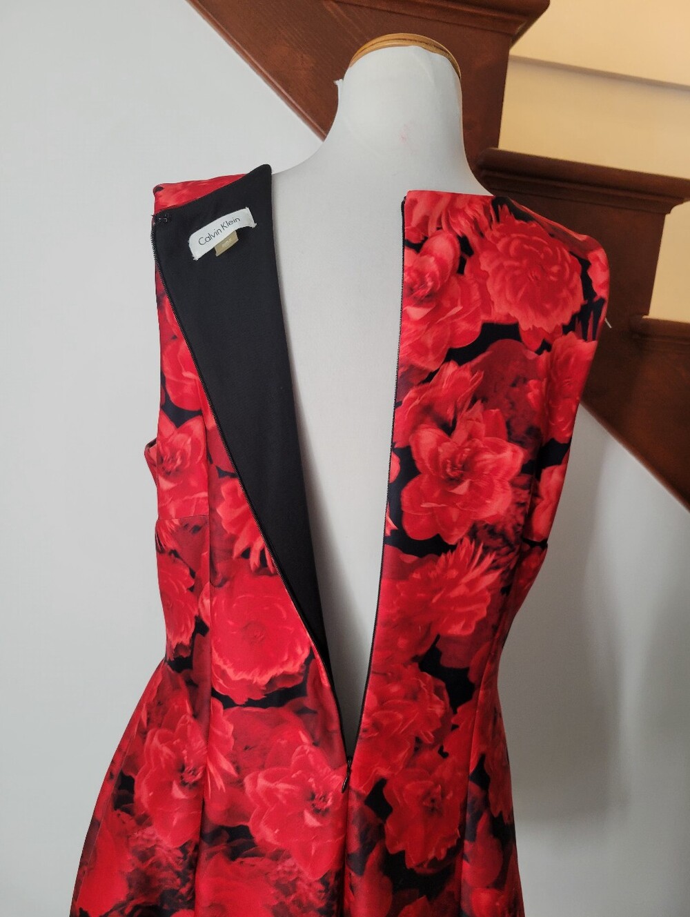 Calvin Klein Black Mini Dress with Red Floral Print Size 14 - Picture 8 of 8